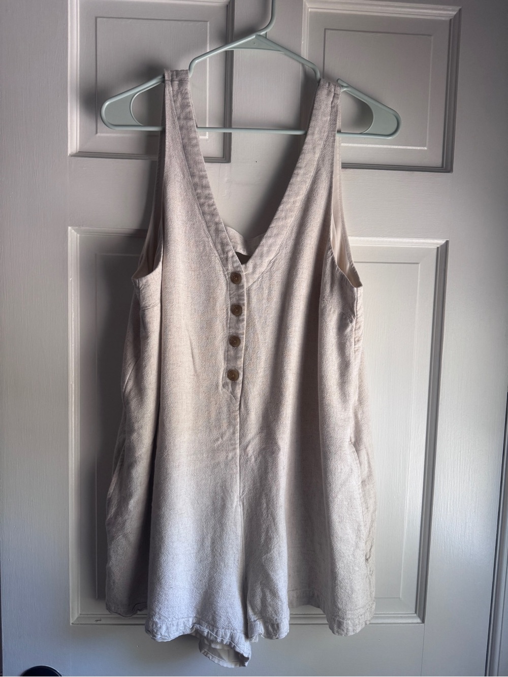 American Eagle Linen Blend Button Front Romper Medium M Neutral